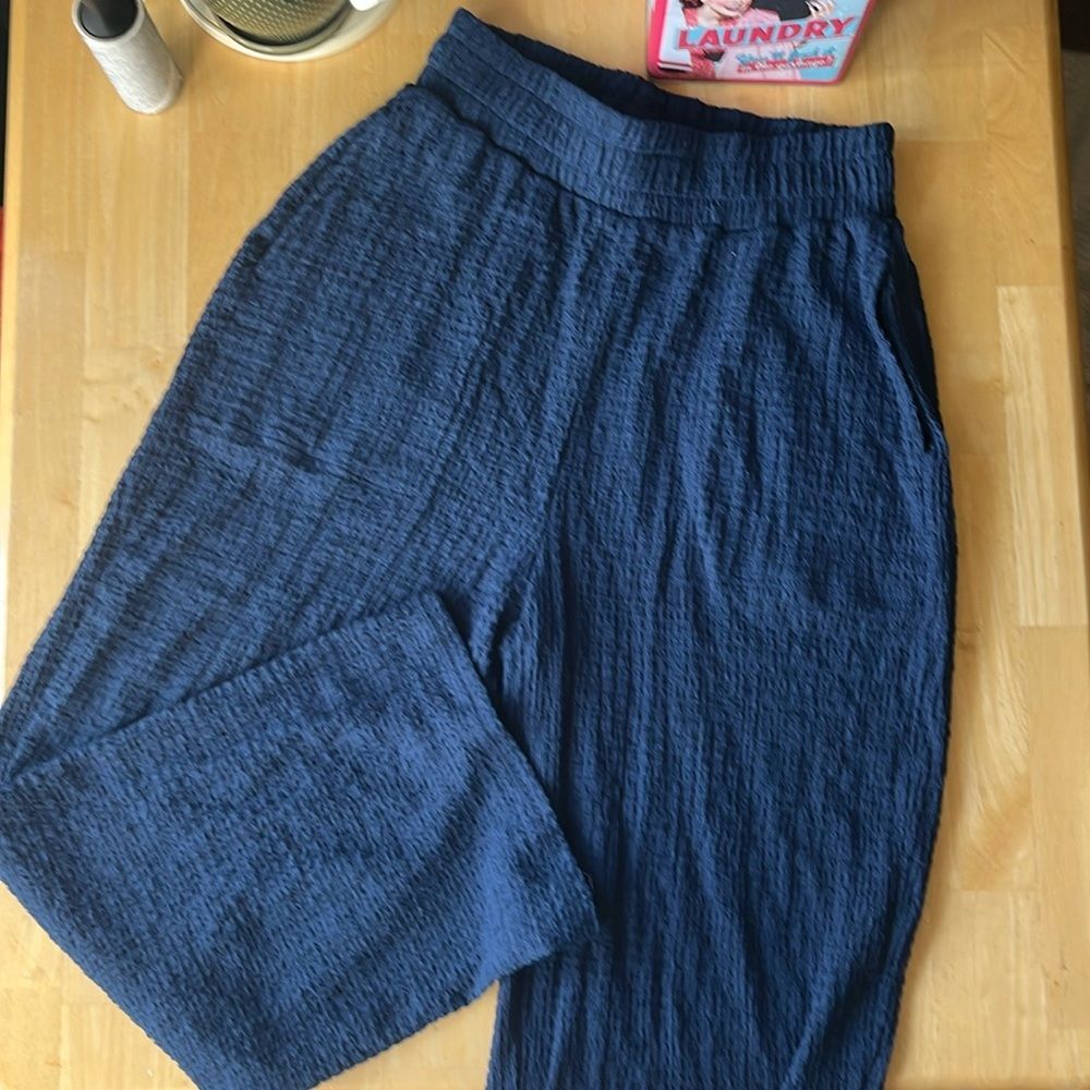 NWOT Free People Beach Wide Leg Midnight Blue Crepe Palazzo Trousers Small